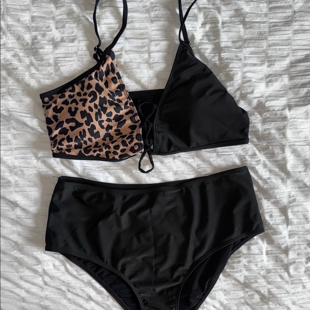 Black and Leopard Print Women's Bikini